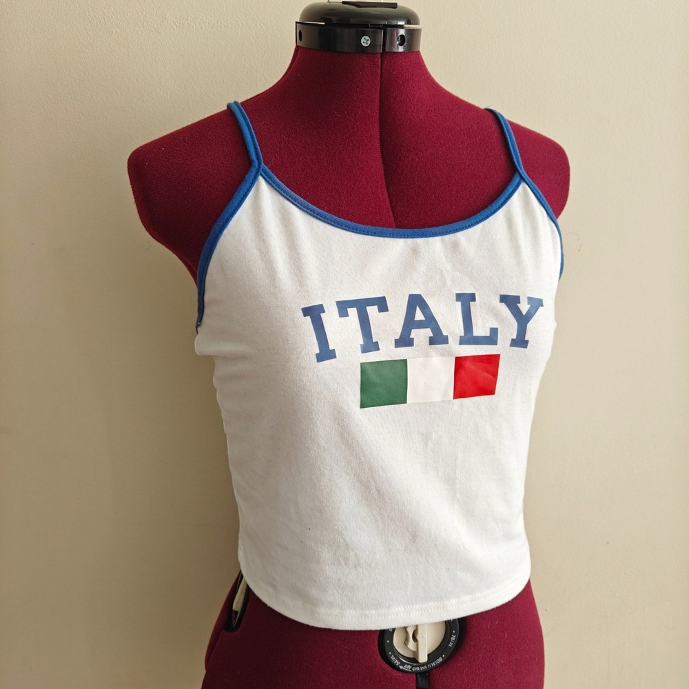 Italy Flag Graphic Crop Cami‎ Top White Blue XL Womens Summer Tank Italian SHEIN